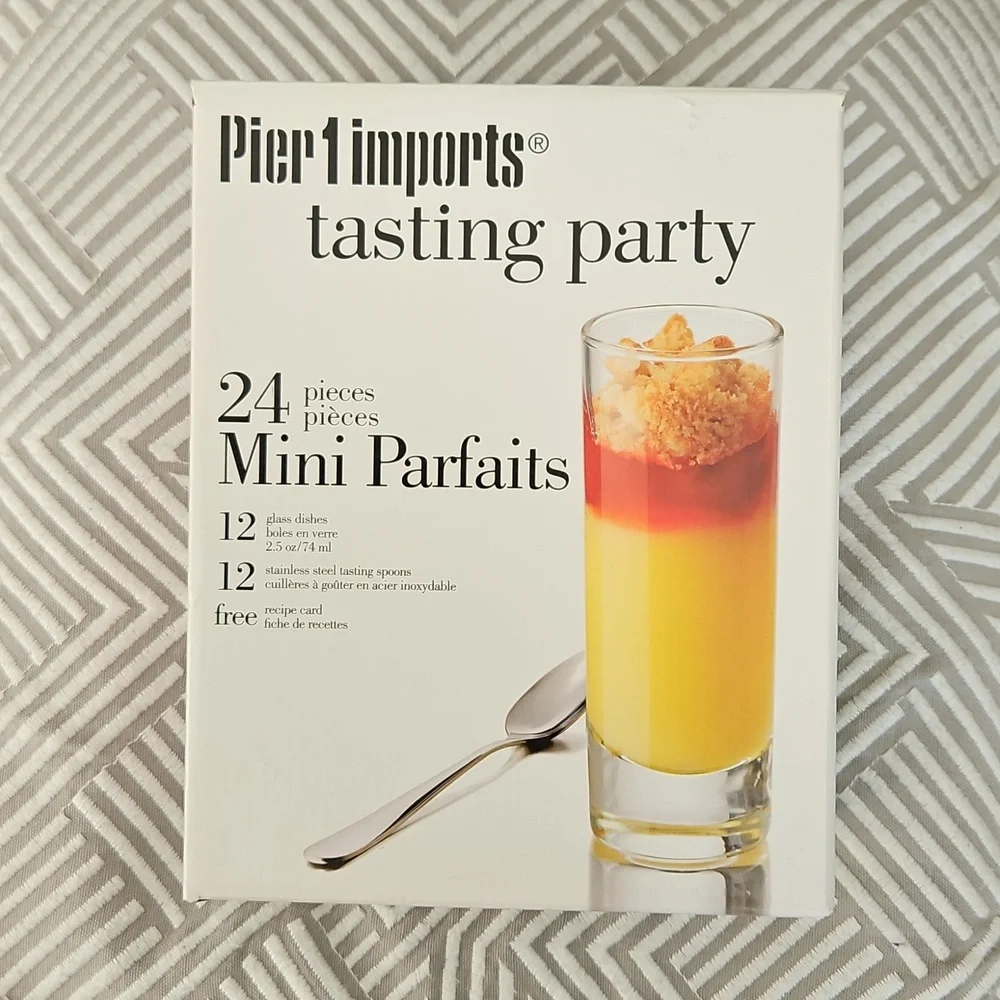 24 Piece -12 Mini Parfait & 12 Spoons Tasting Party Set by Pier 1 Imports NWT